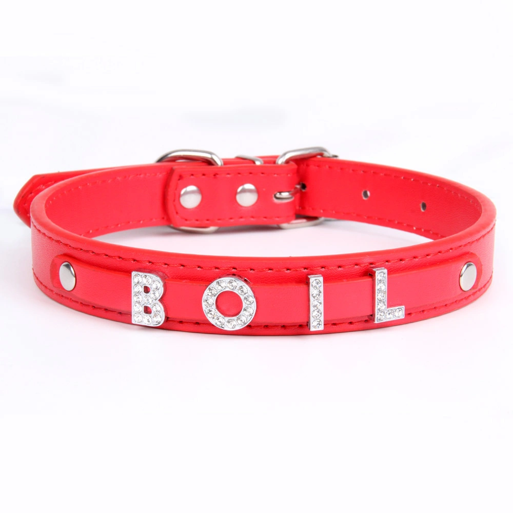 Perro plomo cuerda Diamante Alfabeto cuello Collar Collar de mascotas DIY Nombre Accesorios PU cuero cuello de perro