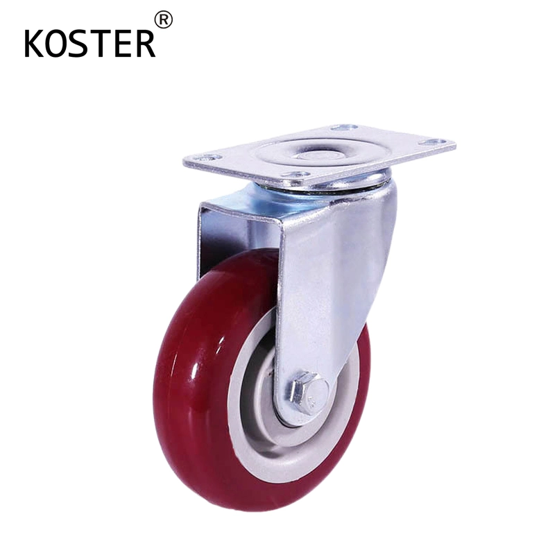 Medium Duty Double Ball Bearing PU Marron 80kg Top Plate Swivel Total Brake 3 Inch Caster Wheel