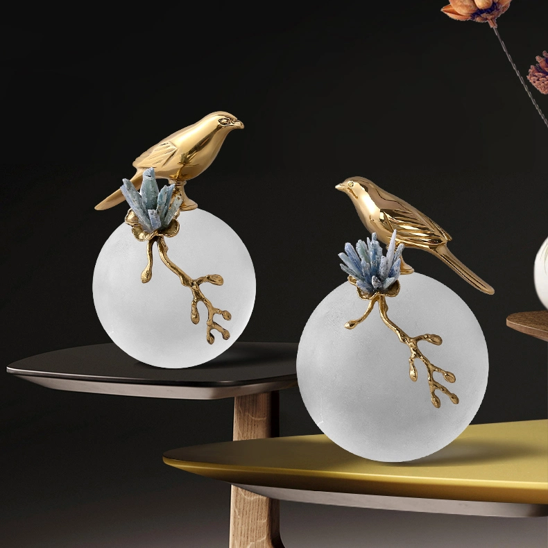 Modern Minimalist Accessories Living Room Home Art Brass Bird Designer Ornaments Artificial Glam Crystal Flower Home Decor