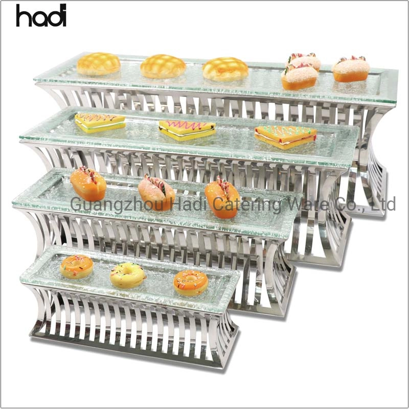 Hadi Wedding Banquet Decoration Ss 4 Tier Party Catering Serving Glass Platters Cupcake Risers and Stands Candy Dessert Display Rack Buffet Food Display Stand