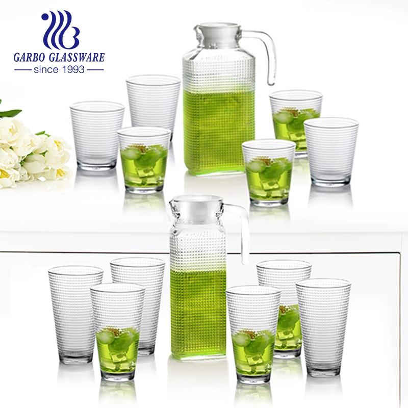Simple Style 7PCS 1,8L Glas Krug und Becher Set klar Glas Trinkset Mit Diamantdesign