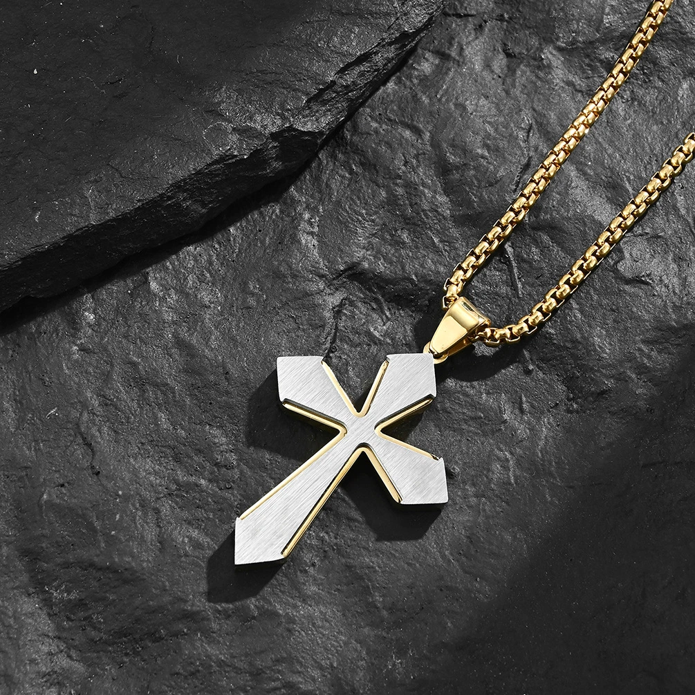 New Necklace Double Layer Stainless Steel Cross Pendant