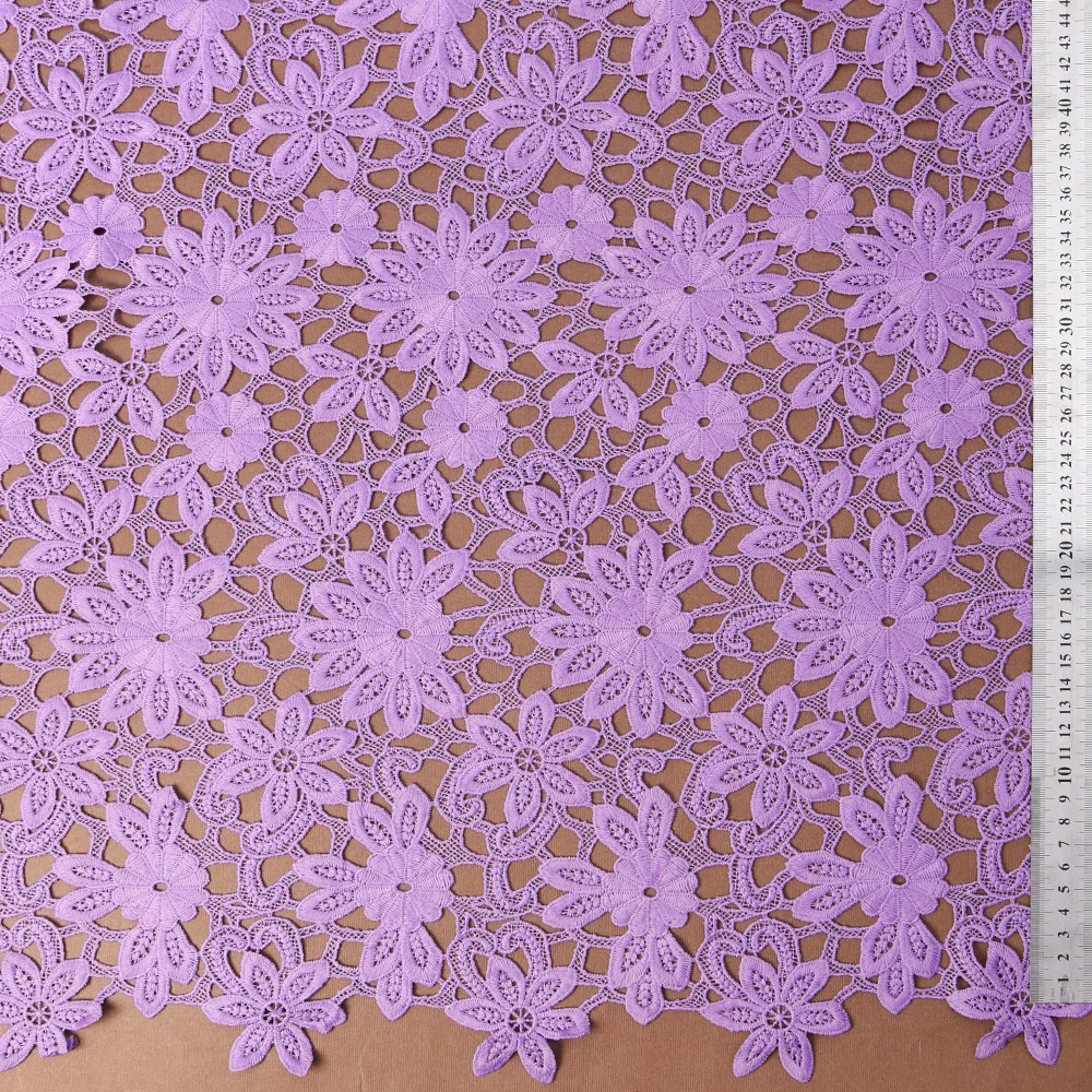 Purple Polyester Embroidered Guipure Bridal Wedding Fabric Lace