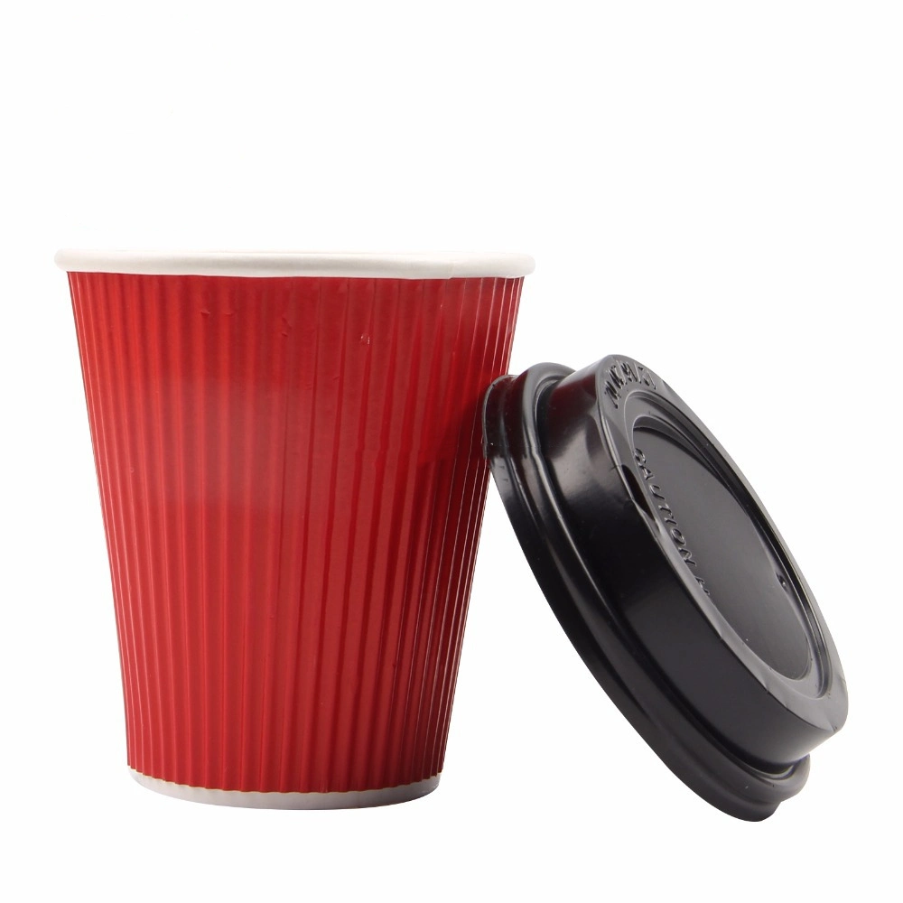 Paper Cups 8oz Reusable PS Lid Juice Ceramic Beer Disposable Ripple Paper Coffee Mugs with Lid