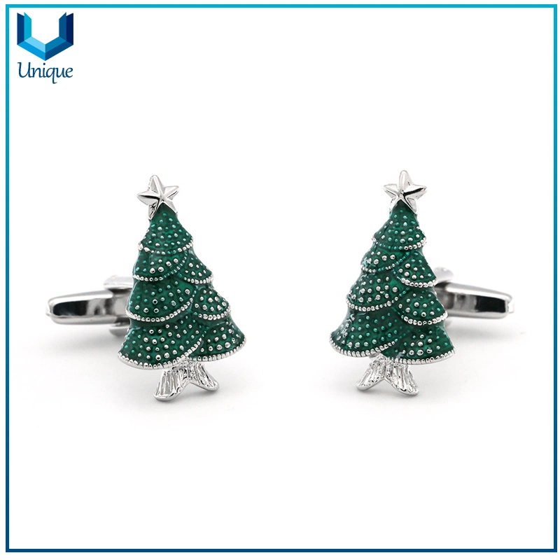 3D de alta qualidade Árvore de Natal Cufflink Níquel cobre, Design de Moda Botão Cufflink de árvore de Natal para férias de Natal Brindes Promocionais