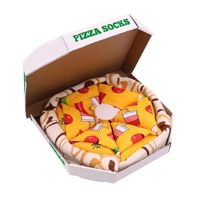 Design único Cmax Wholesale Pizza Sports feliz novidade Lady Food Meias coloridas Crew Creative Fashion Couple Gift Box