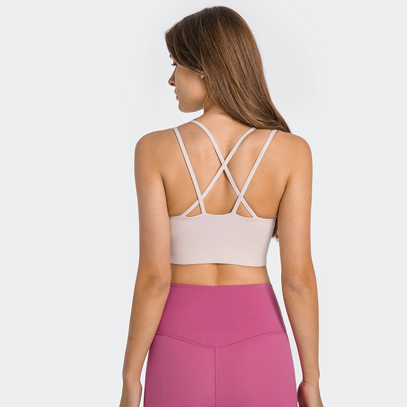 Nuevo sujetador deportivo con doble correa para mujeres con diseño de espalda cruzada y diseño de piel Naked Push-up Ropa deportiva de yoga