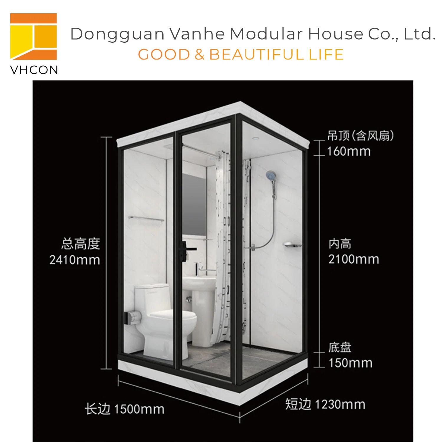 Haut de gamme RV modulaire portable bâtiment de luxe Hôtel porte en verre Design Prefabricated Big modulaire douche salle de bains Pods avec toilettes