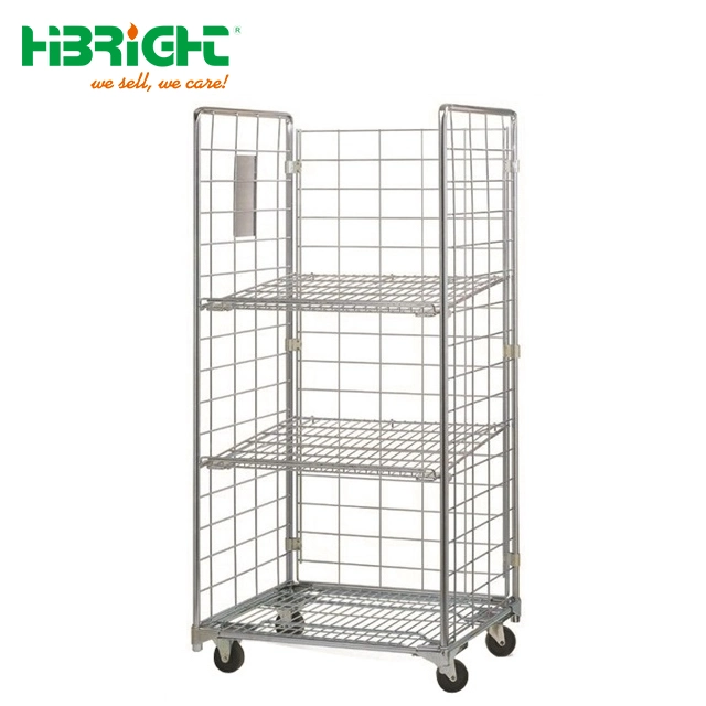 Warehouse Roll Hand Trolley Metal Mesh Trolley