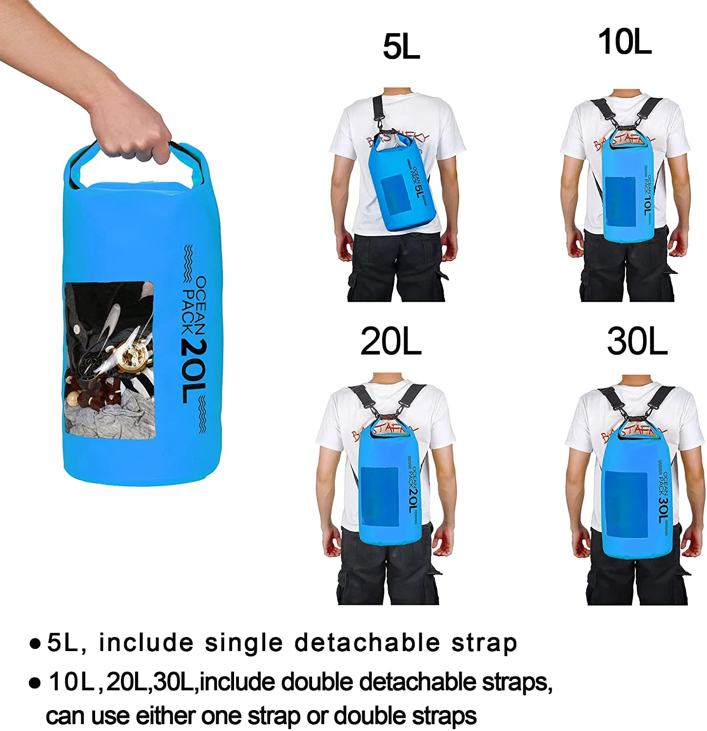 High quality/High cost performance Custom 10L 50L 100L Foldable Waterproof Backpack Bag PVC Window Swimming Diving Floating Cycling Dry Bag