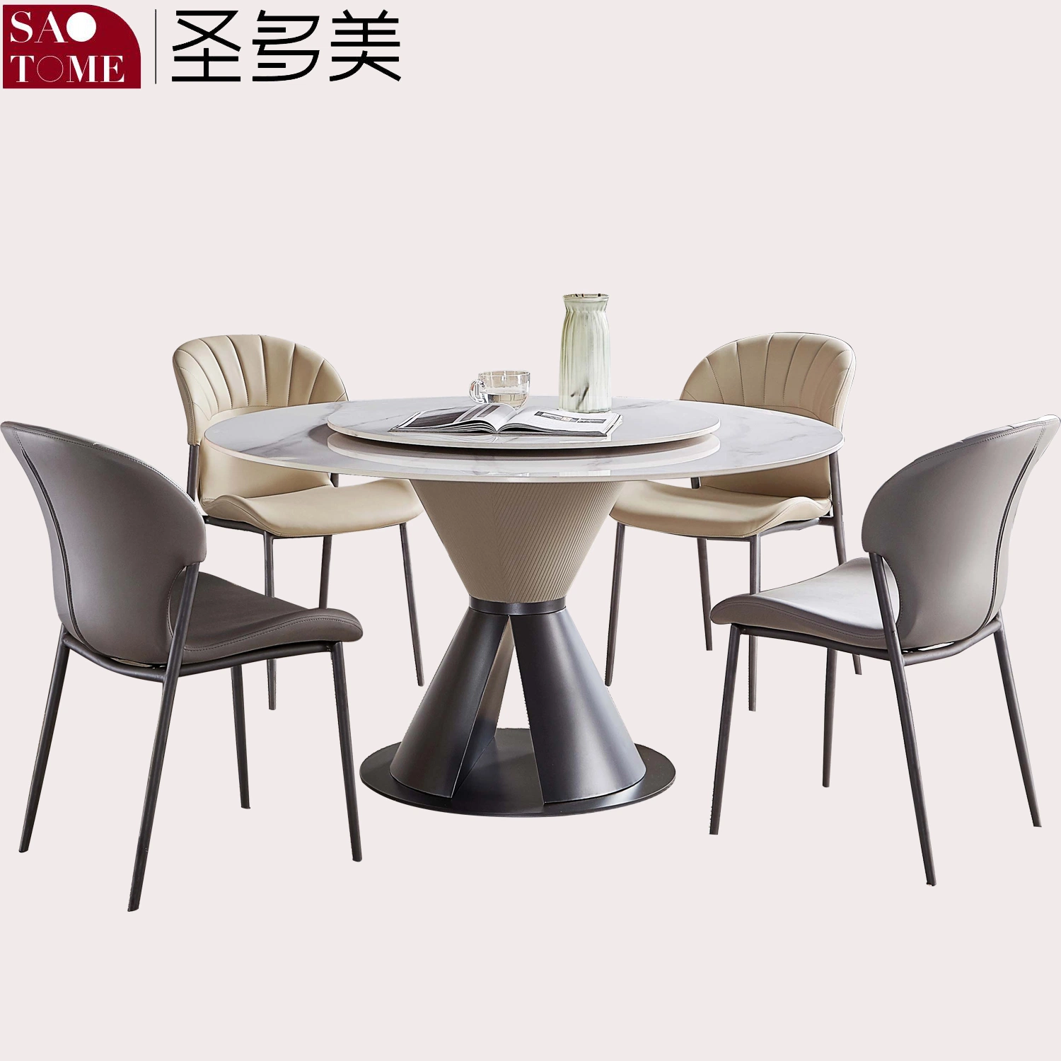 Stainless Steel Black Titanium Base Slate Marble Dining Table