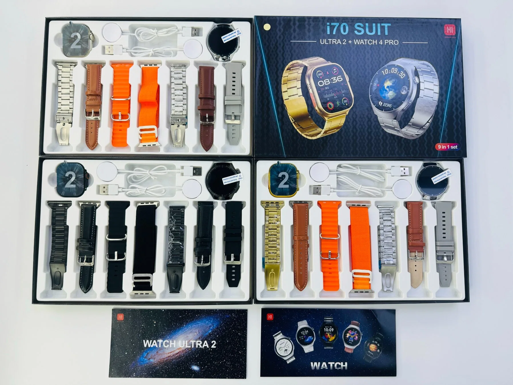 i70 Anzug Ultra 2 und Watch 4 pro Smartwatch 9 In 1 mit 7 Gurte Kombination 2,3 Zoll BT Call Leder Metallriemen für Sport