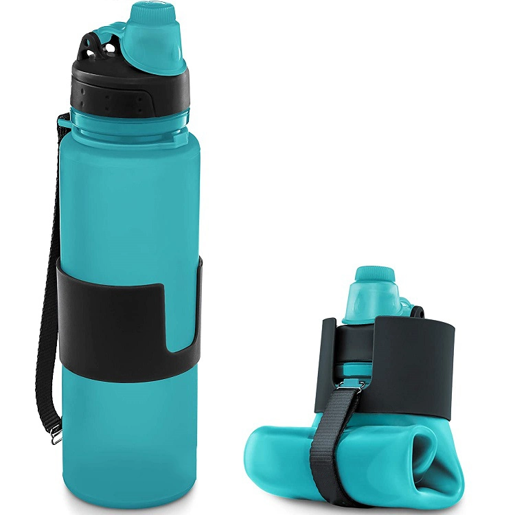 Bouteille d'eau pliable, 750 ml/26 oz, flacons de voyage sport sans BPA, flacon à boisson portable en silicone étanche approuvé ce