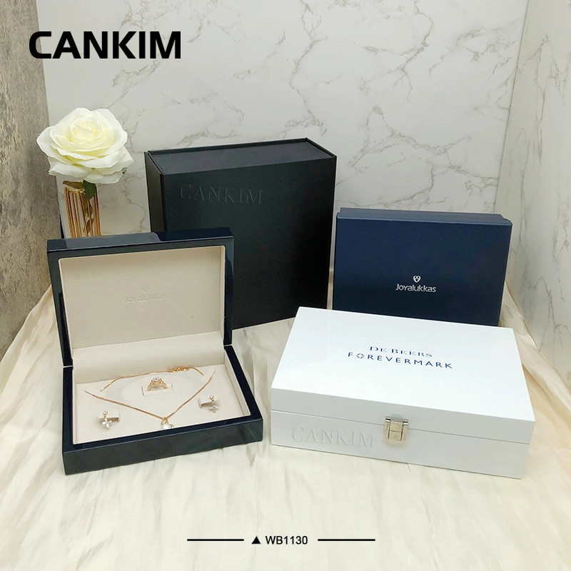 Cankim MDF Shinny Painting Jóias caixa de armazenamento White Wooden Jóias Caixa grande caixa de jóias para conjunto Jewelrys