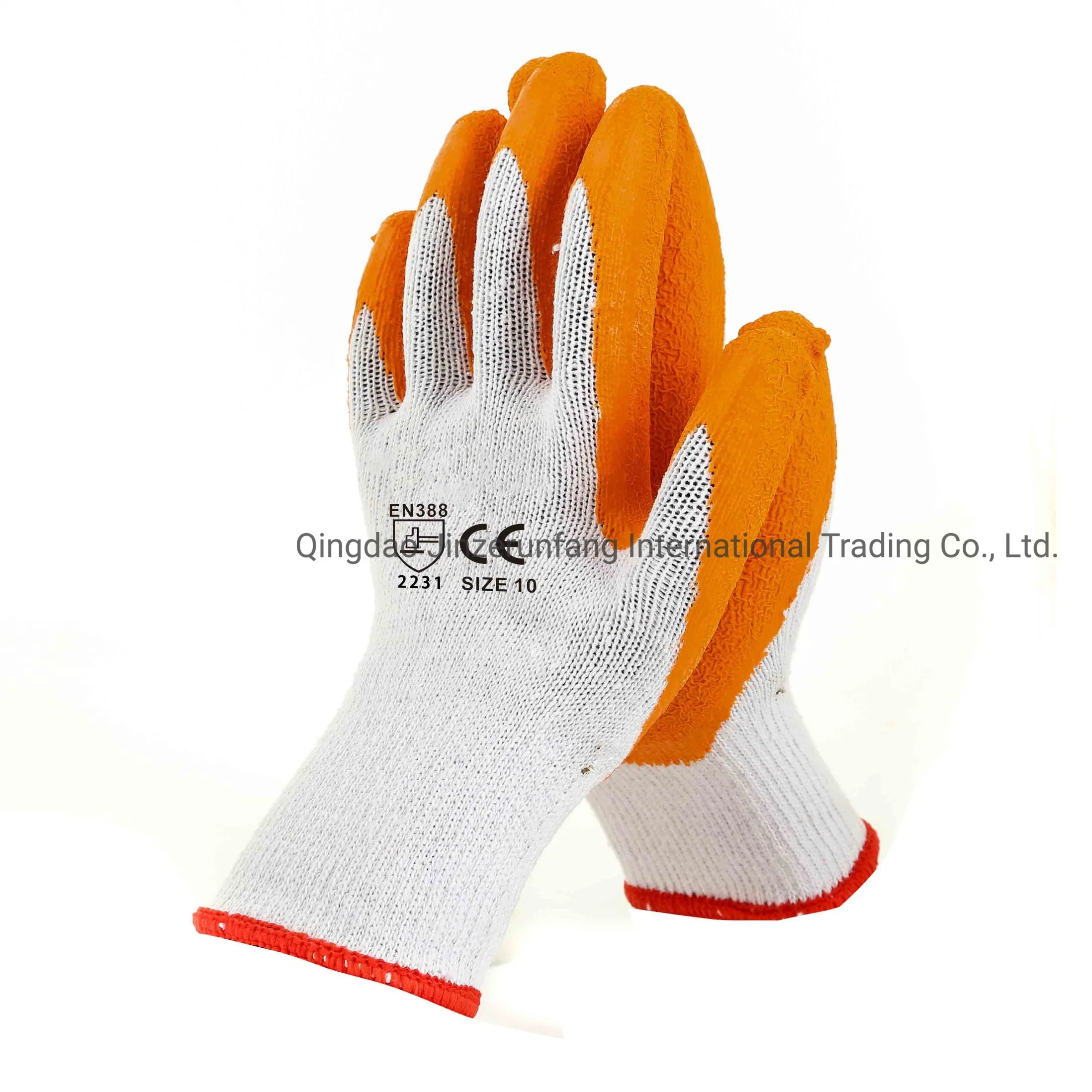 Orange Latex 10g White Polyester Crinkle Coated Labor Protective En388 Construction Mechanical Industrial Safety Work Gloves