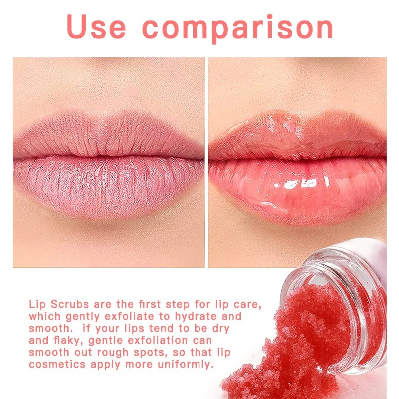 Cuidado de labios aclarante Exfoliator orgánico nutriendo Vegan rosa fresa exfoliante de labios de azúcar