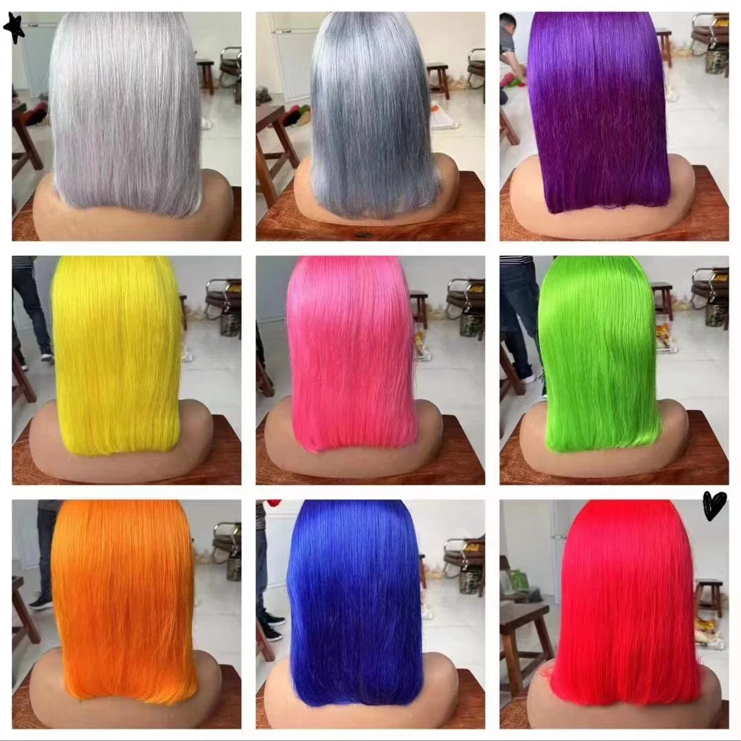 Fábrica China de pelo hueso corto recto Remy Cabello Virgen Brasileño Colorido Bob Virgen pelo humano HD encaje frontal Cabello de higos Dubai