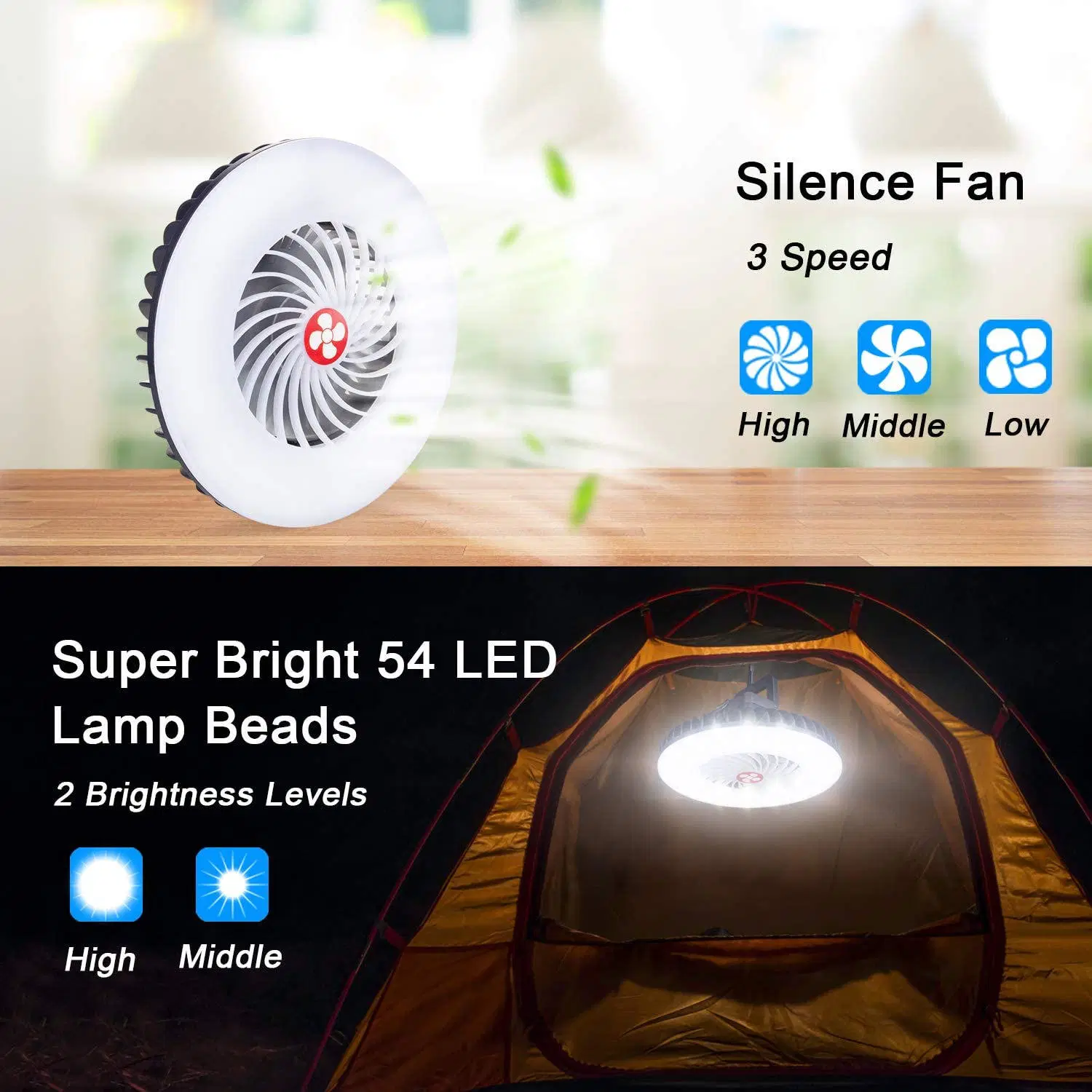 Ventilateur de chargement USB extérieur lampe de camping lampe à main à économie d'énergie intérieure Tentes lumineuses avec ventilateur