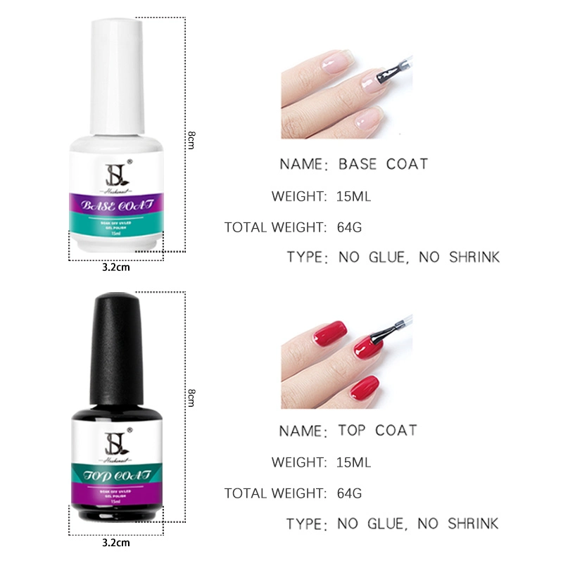 HS Nail Art Manicure Kit Private Label Soak off UV Gel Nail Polish Base Coat and Top Coat Set