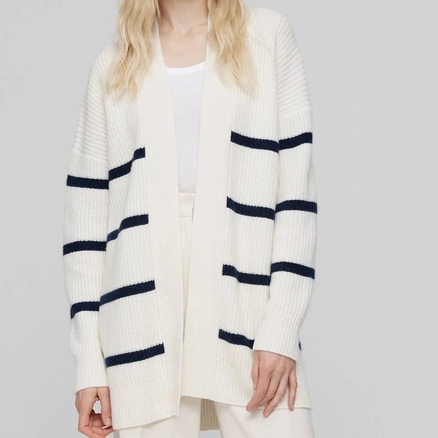 Refined Cashmere Stripe Open-Front Ribbed Cardigan Sweater