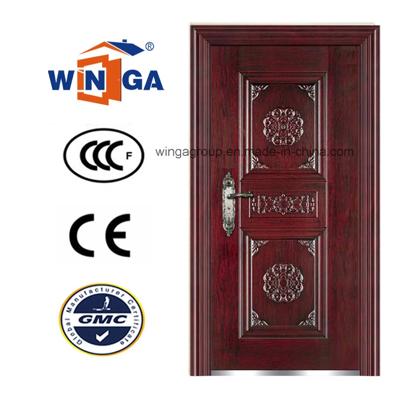 Flower Design Wanjia Lock Single Leaf Steel Security Door (W-S-39)