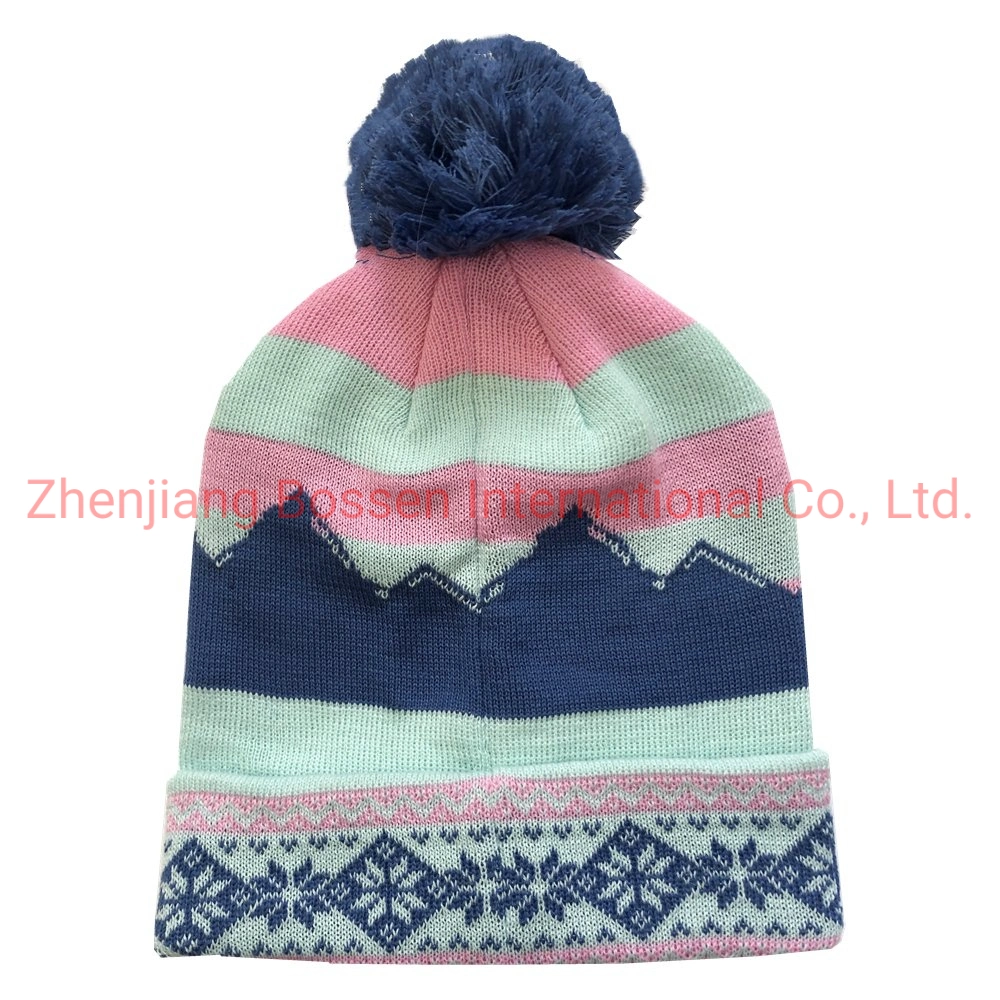 Original Factory OEM Customized Design Jacquard RPET Knit Warm Winter Ski Beanie Hat Cuff Cap