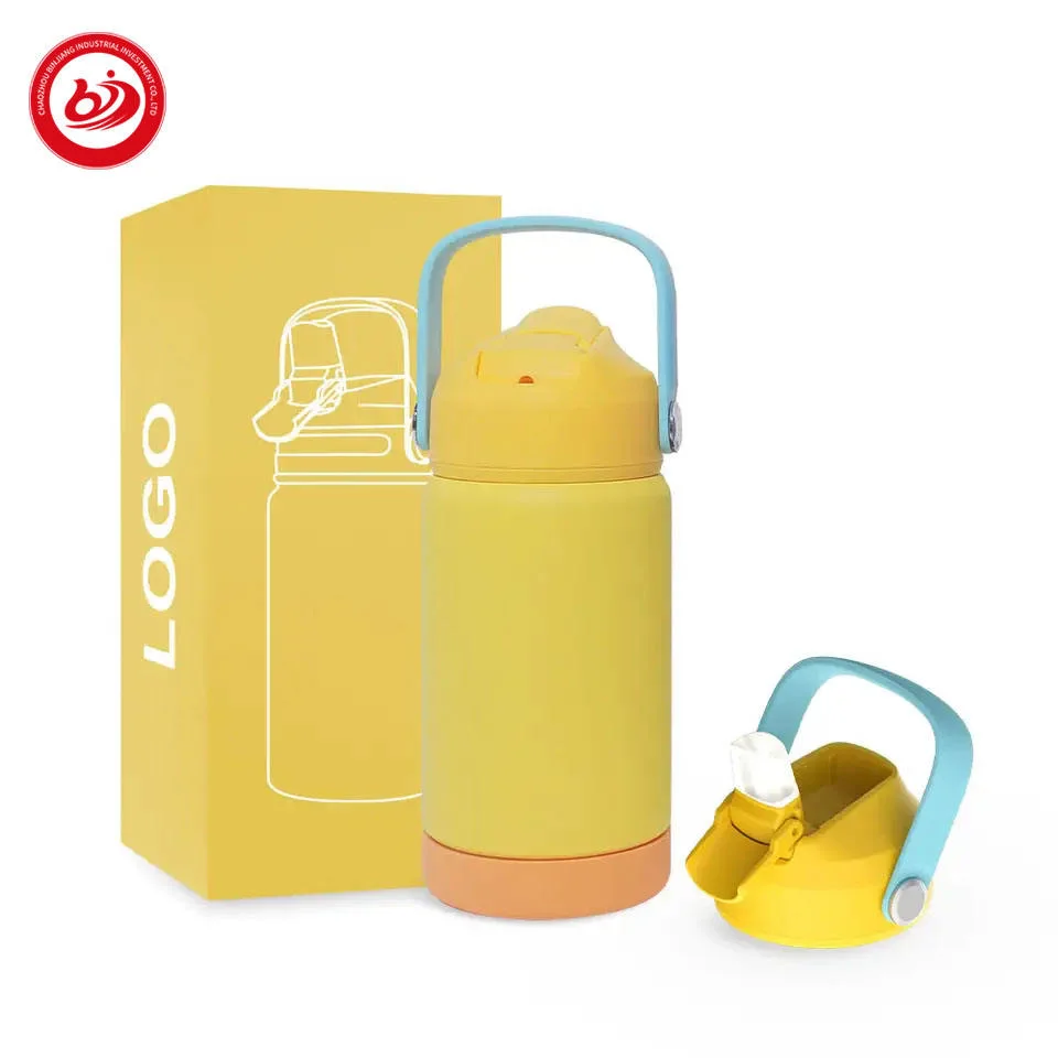 Eco Friendly Double Wall Cute Insulated Stainless Steel Water Bottle with Silicone Boot Straw for Kids Children's School