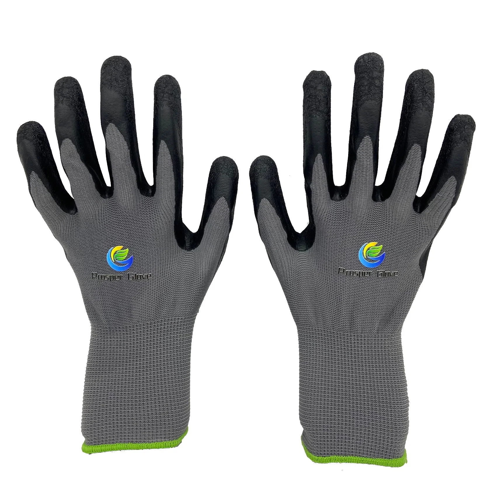 Black Crinkle Pattern Qualified Latex Coated Work Gloves Latex Coated Work Gloves