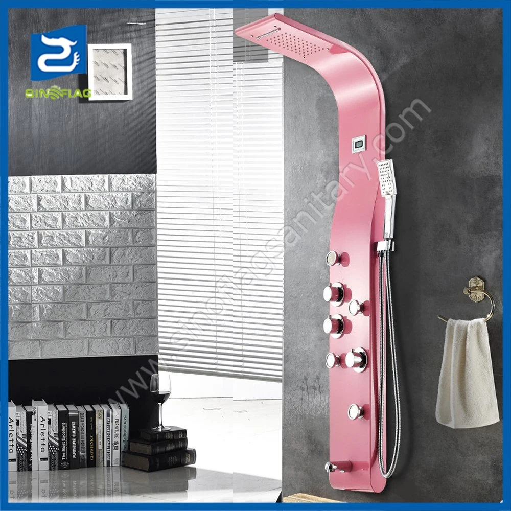 304 Stainless Steel Pink Color Shower Panel with Digital Temperature Display