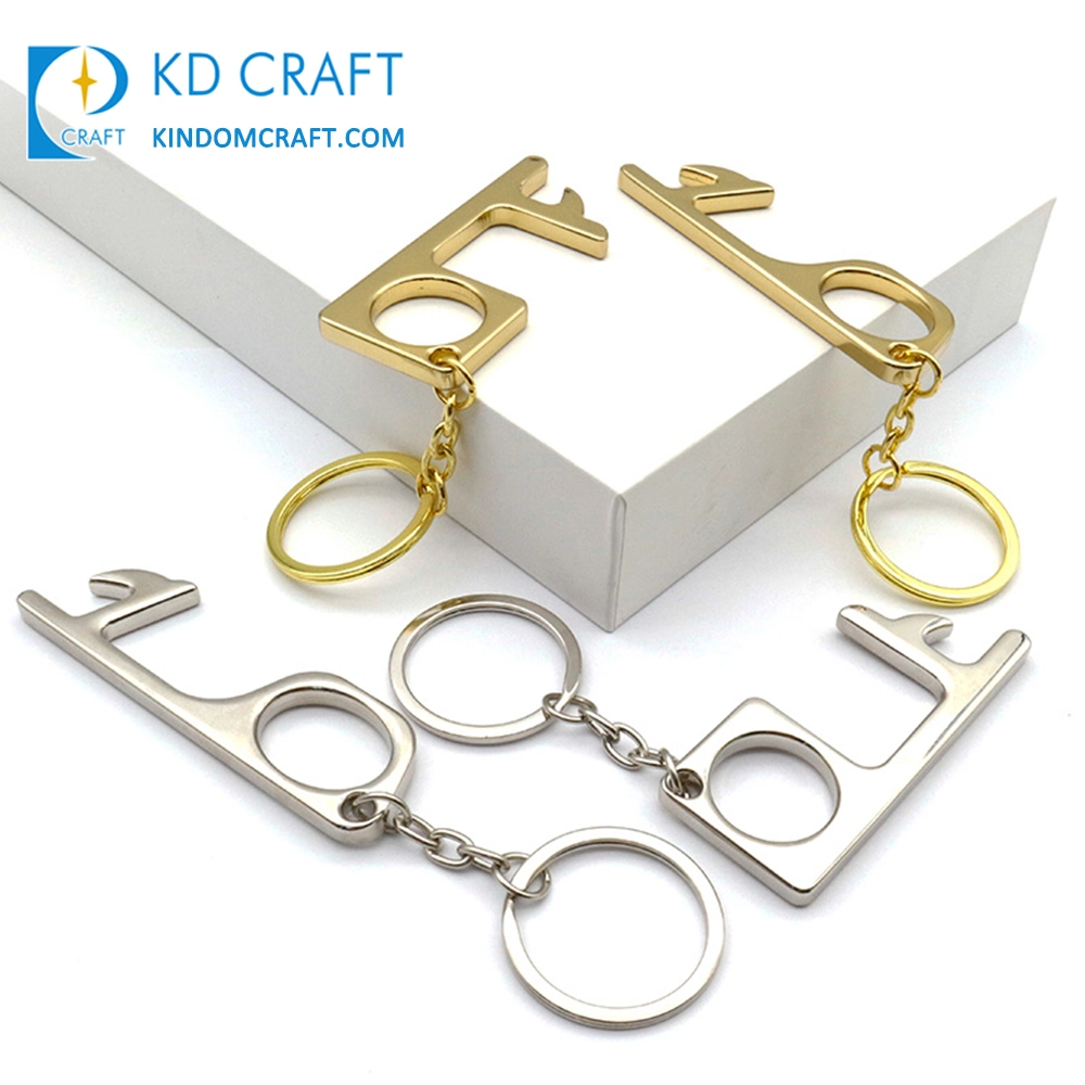 Customized Metal Brass Bottle Opener Keyring Touchless Germ Free Hand Hygiene Sanitary Portable EDC Door Bottle Opener Keychain