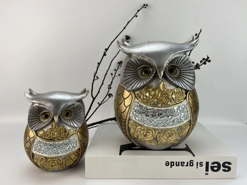 Home Decoration Polyresin Set of 2 Owl Statue Table Decoration Decor for Living Room, Office, Bedroom Souvenir Housewarming Gift