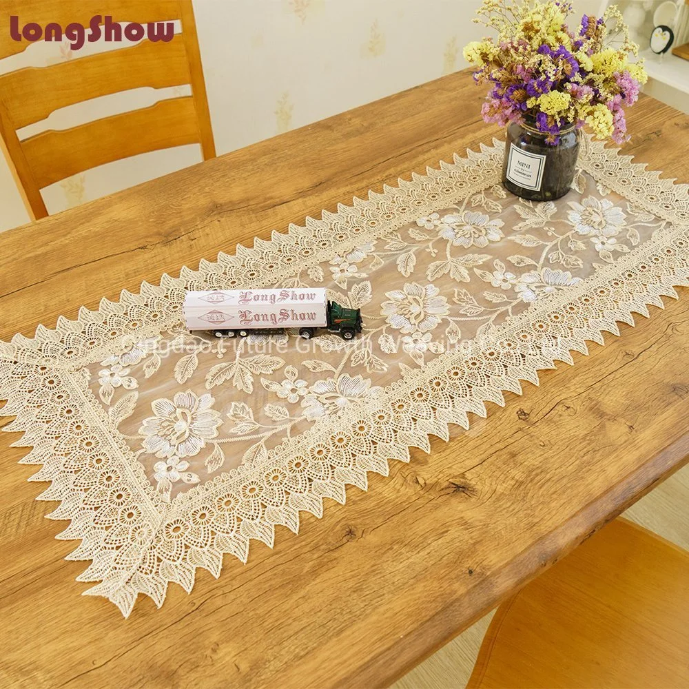 Orange Two Colors Beautiful Flowers Leaves Pattern Table Runner