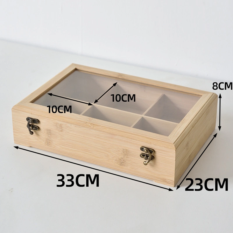 Factory Wholesale/Supplier Clear Lid Bamboo Gift Box Natural Storage Bamboo Tea Bag Organizer Box Bambootea Box