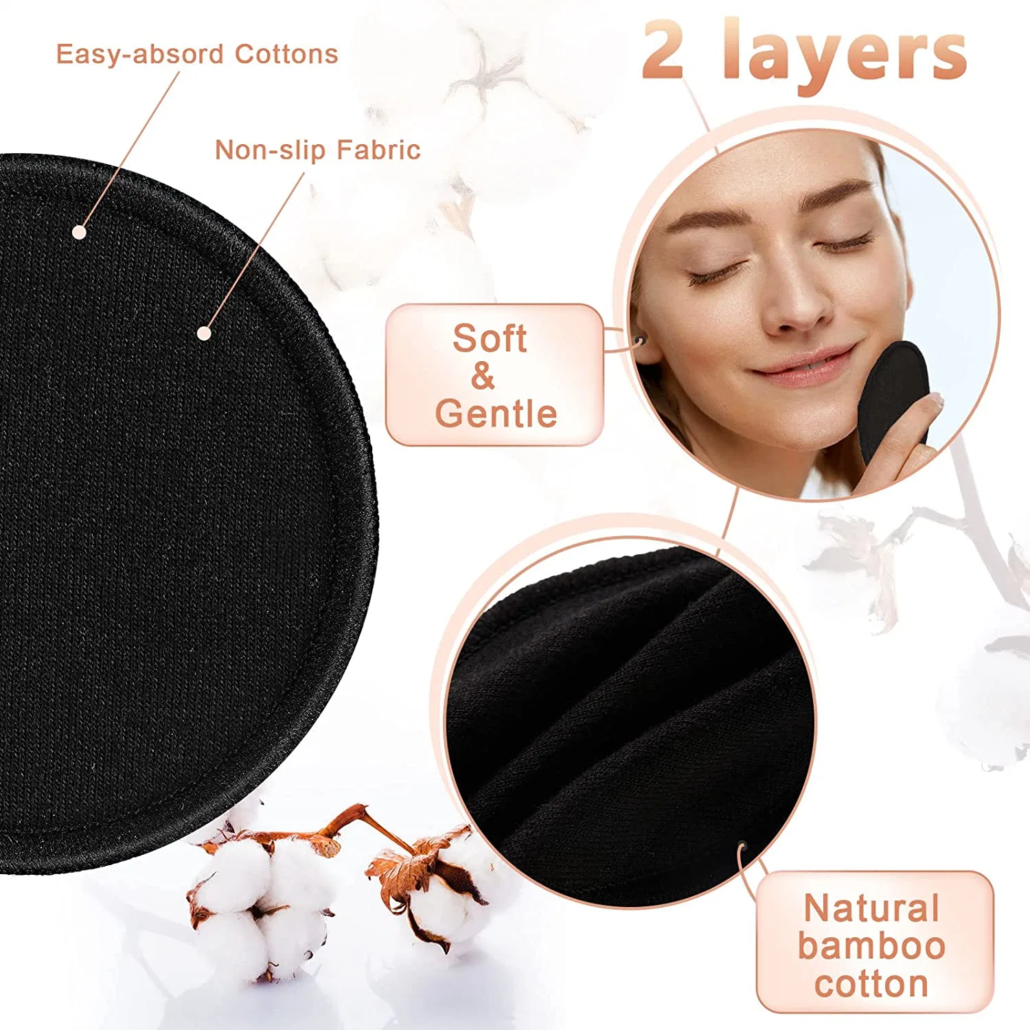 Reusable Makeup Remover Pads Natural Washable Bamboo Cotton Rounds