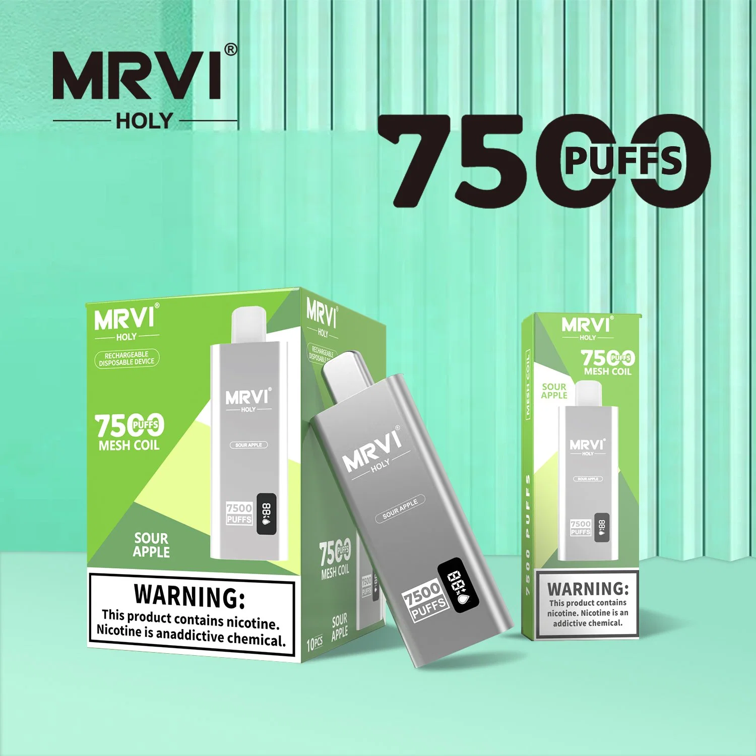 2023 Горячие продажи Mrvi Holy 7500 puffs E-Liquid &amp; Type-C. Перезаряжаемый аккумулятор Фансирующее светодиодное освещение одноразовое Ecig Оптовая цена