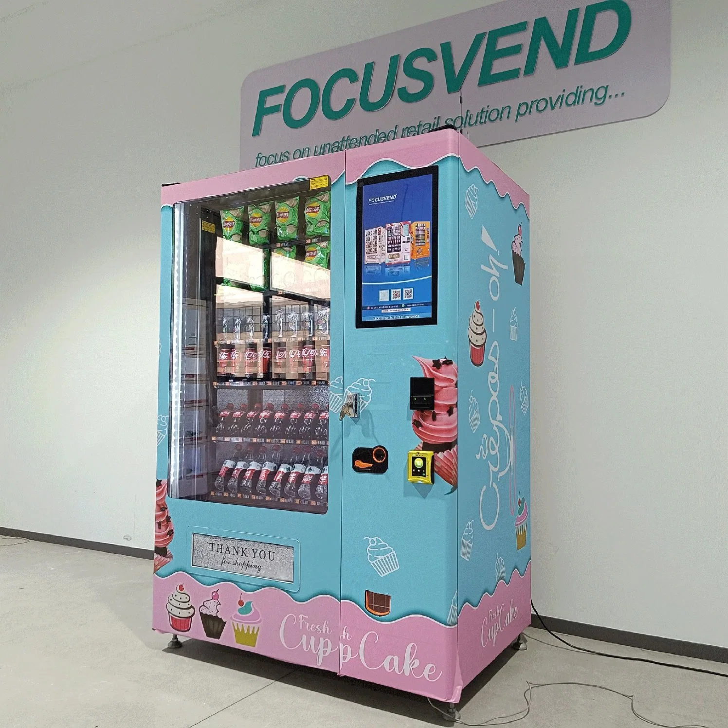 Focusvend Salad máquina expendedora refrigerada de frutas y verduras con ascensor Sistema de efectivo y tarjeta operado