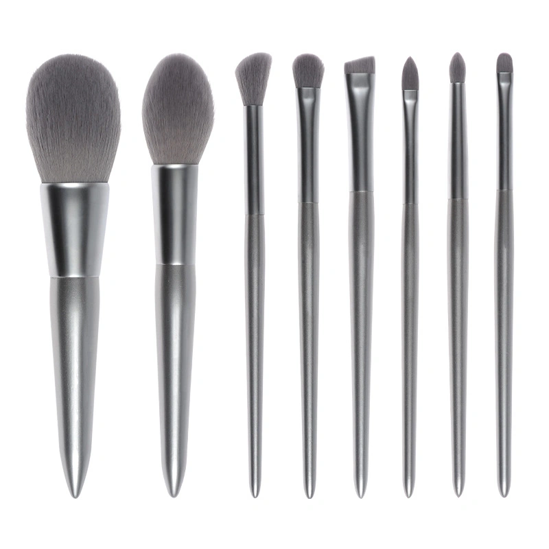 Grande qualité 8PCS argent brillant aluminium ferrule poignée en bois faire Up Kit Foundation Eyeshadow Girls Daily maquillage Brush