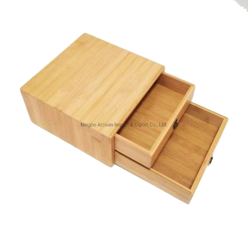 Kitchen 2 Tier Bamboo Box for Tea/Coffee/Candies/Nuts/Desserts/Food/Jewelry with Drawer