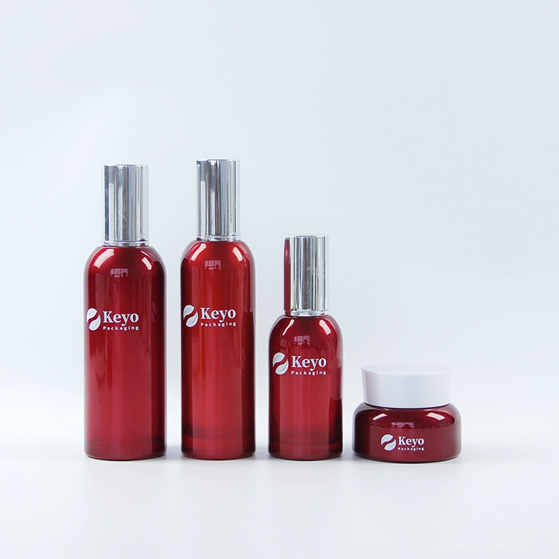 Luxury Red Color Glass Lotion Bottles and Jars Set