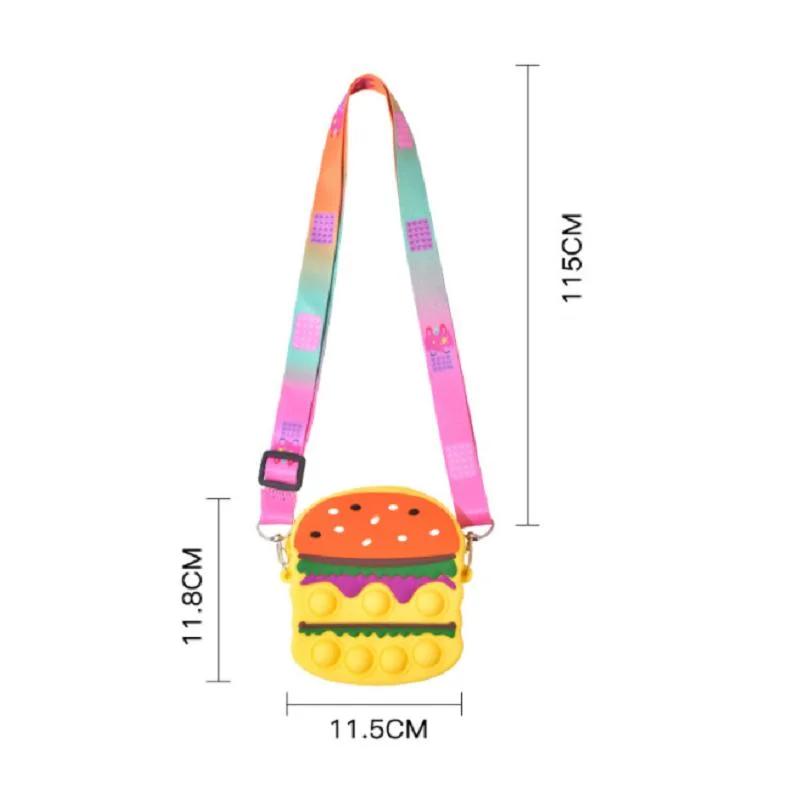 Hamburger Messenger Bag Cartoon Dedo de Silicone Pressione o saco de armazenamento