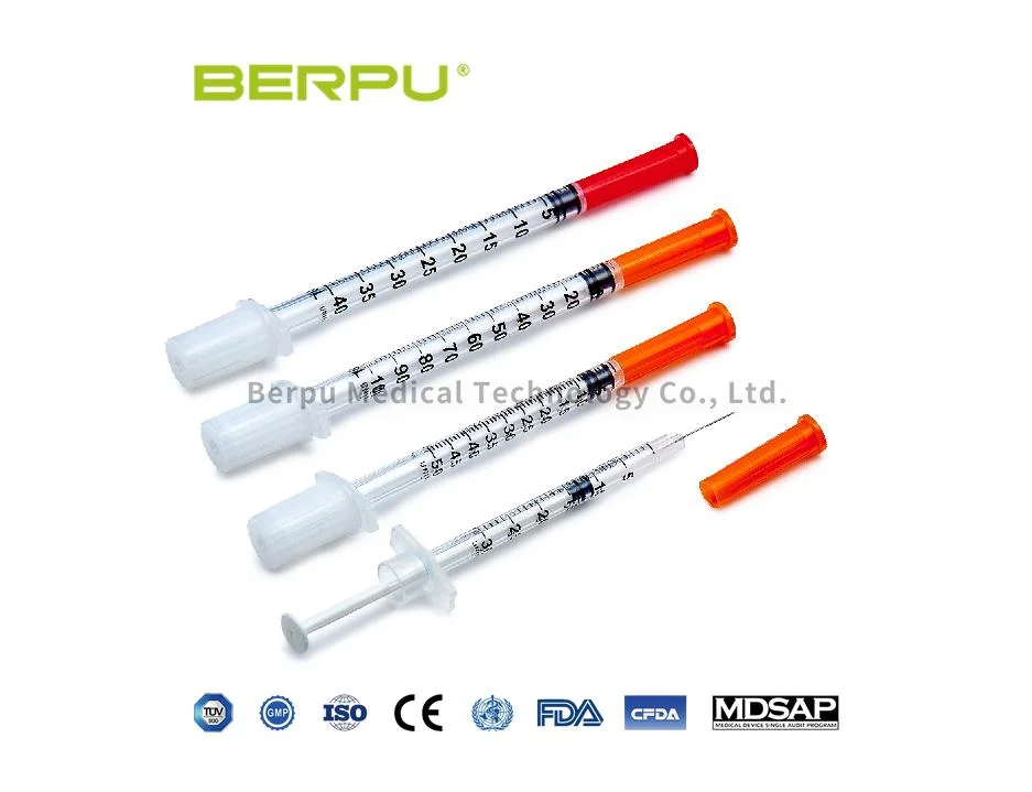 Eo Sterile Disposable Medical Blister or 10PCS Polybag Package Diabetes 1ml 0.5ml 0.3ml Insulin Syringe with Fixed Needle 29g 30g 31g*6mm