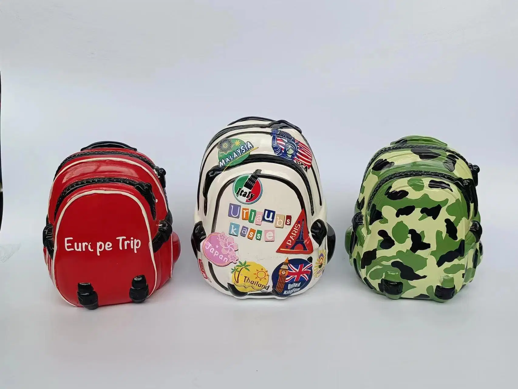 Outer Space Theme School Bag Shape Colorful Painted Ceramic Piggy Bank Coin Bank