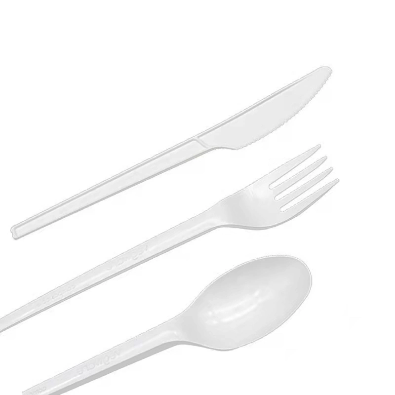 Precio al por mayor Juego de Cubertería personalizado maicena Fork cuchillo Spork Juego de cubertería 100% compostable