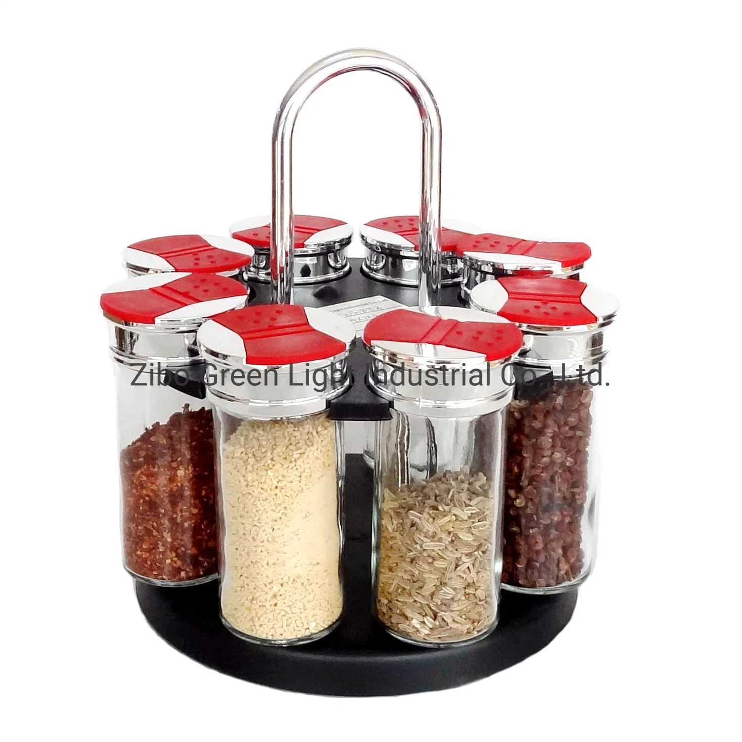 8PCS Glass Spice Jar Set with Plastic Lid and Revolving Rack Spice Shaker