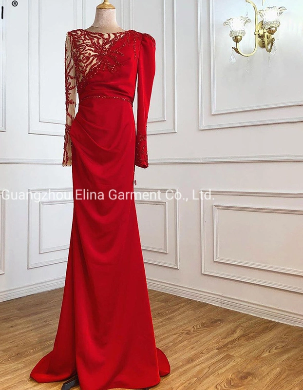 2021 Hot Selling Sex Beading Ball Dress Luxury Red Evening Party Frock Mermaid Bridesmaid Gowns Plus Size