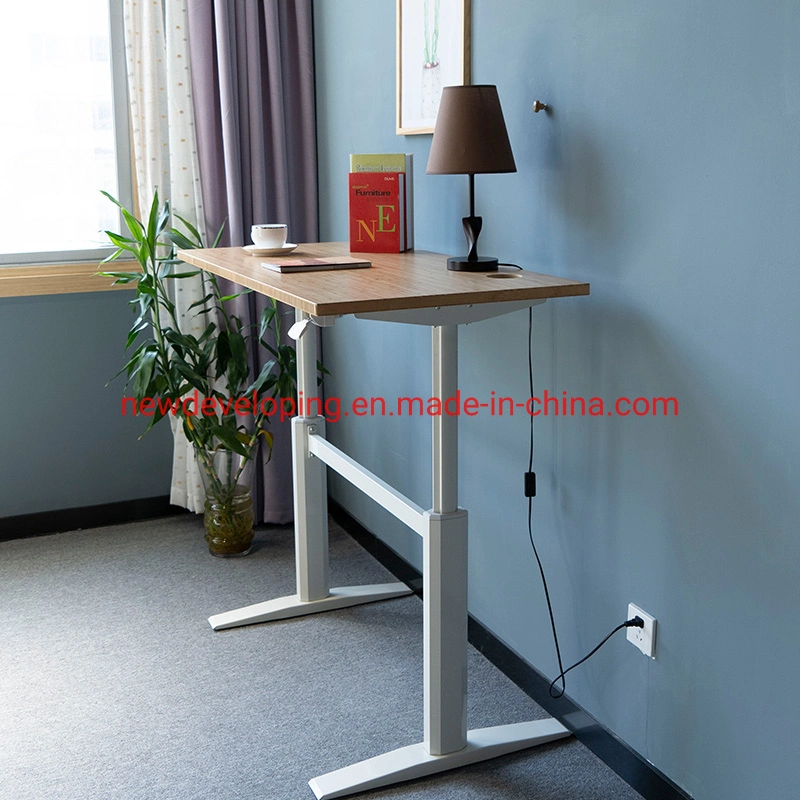 Natural Bamboo White Base Gas Spring Workstation Desk Table