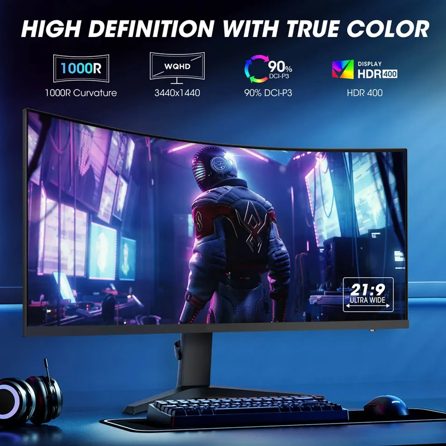 Precio Mayorista/Proveedor 34 pulgadas Monitor curvo Anti-Blue Light 165Hz ordenador Monitor de PC de pantalla 4K Monitores de juegos