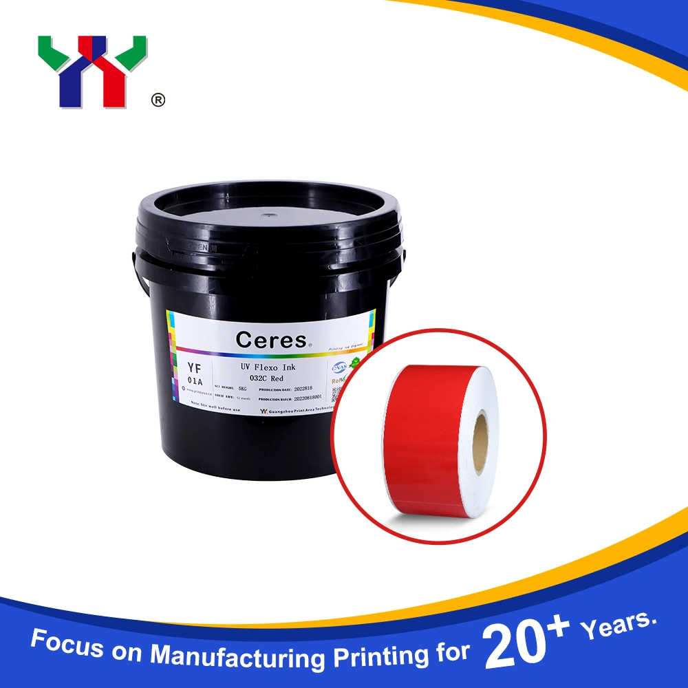 High quality/High cost performance Ceres Strong Adhesive Force UV/LED Flexo Printing Ink for Paper and Label Printing (PP, PET materials) , Color 032 Red 5kg/Barrel