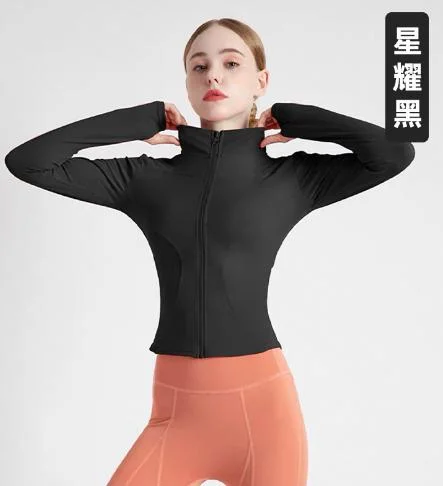 Manga Larga Zip chaquetas de Yoga Yoga deportivo Plus Size Womens Tops que ejecuta el desgaste de renegociación de la capa de Gym Fitness prendas de vestir