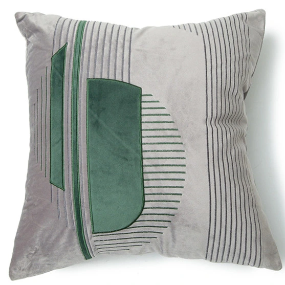 Almohada geométricos bordados a mano cubierta gris apliques decoración verde Cojín de 45x45cm almohada cojín simulado